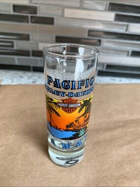 HAWAII Harley-Davidson Orange Blue Pacific Beach Shot Glass.Pre-Owned.Tall:4.5in